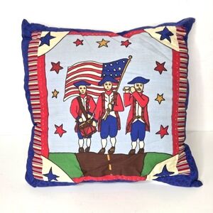 Patriotic Americana‎ Pillow with Revolutionary Soldiers & Flag Red, White & Blue